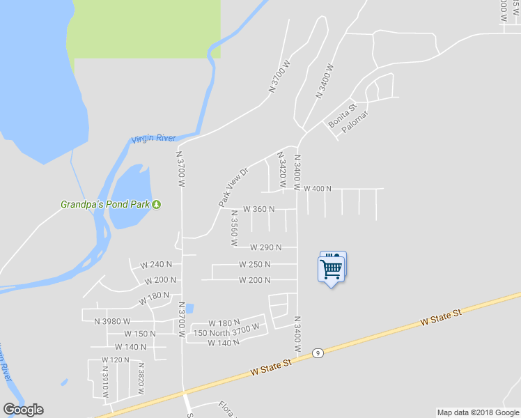 map of restaurants, bars, coffee shops, grocery stores, and more near 3615 West 360 North in Hurricane