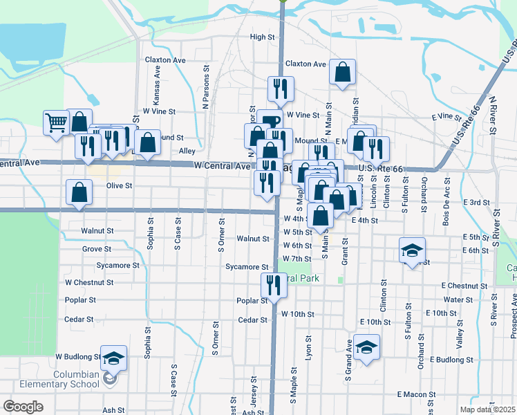 map of restaurants, bars, coffee shops, grocery stores, and more near 420 S McGregor St in Carthage