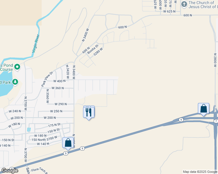 map of restaurants, bars, coffee shops, grocery stores, and more near 368 North 3220 West in Hurricane