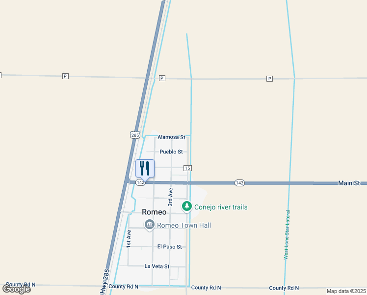 map of restaurants, bars, coffee shops, grocery stores, and more near 901-903 Co Road 15 in La Jara