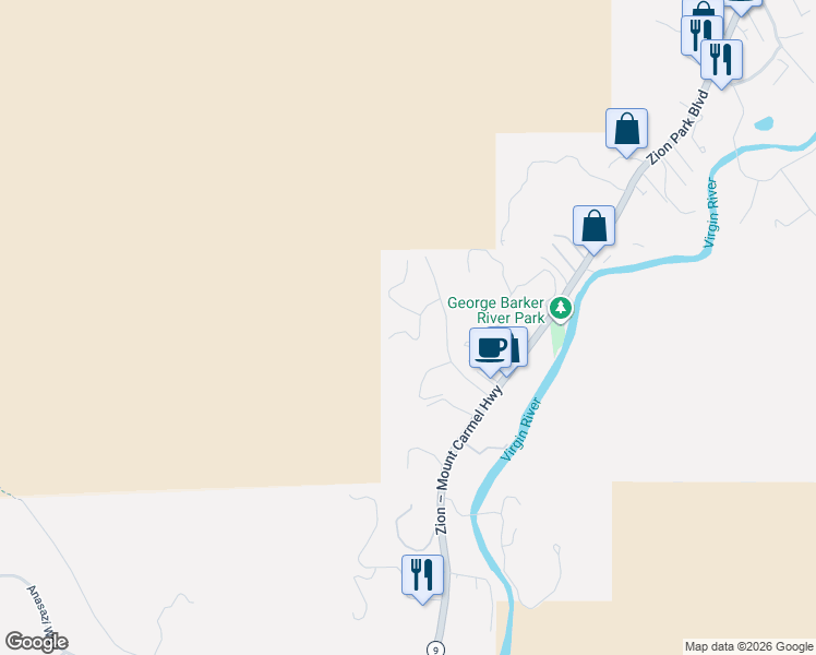 map of restaurants, bars, coffee shops, grocery stores, and more near 103 Parunuweap Circle in Springdale