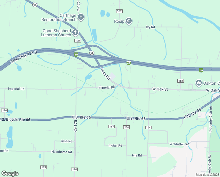 map of restaurants, bars, coffee shops, grocery stores, and more near Ruby Jack Trail in Carthage