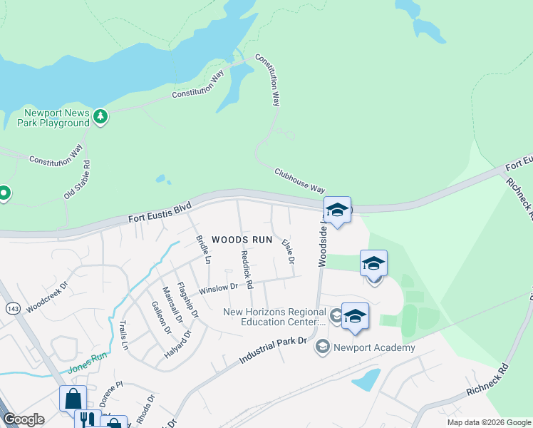 map of restaurants, bars, coffee shops, grocery stores, and more near 818 Old Fort Eustis Boulevard in Newport News