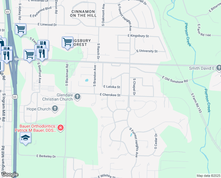 map of restaurants, bars, coffee shops, grocery stores, and more near 4095 East Latoka Street in Springfield