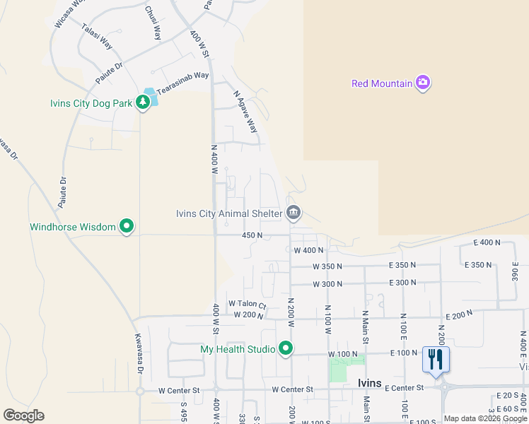 map of restaurants, bars, coffee shops, grocery stores, and more near 517 North 300 West in Ivins