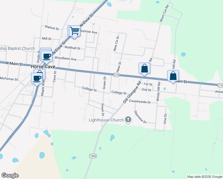 map of restaurants, bars, coffee shops, grocery stores, and more near 127 Hart Avenue in Horse Cave