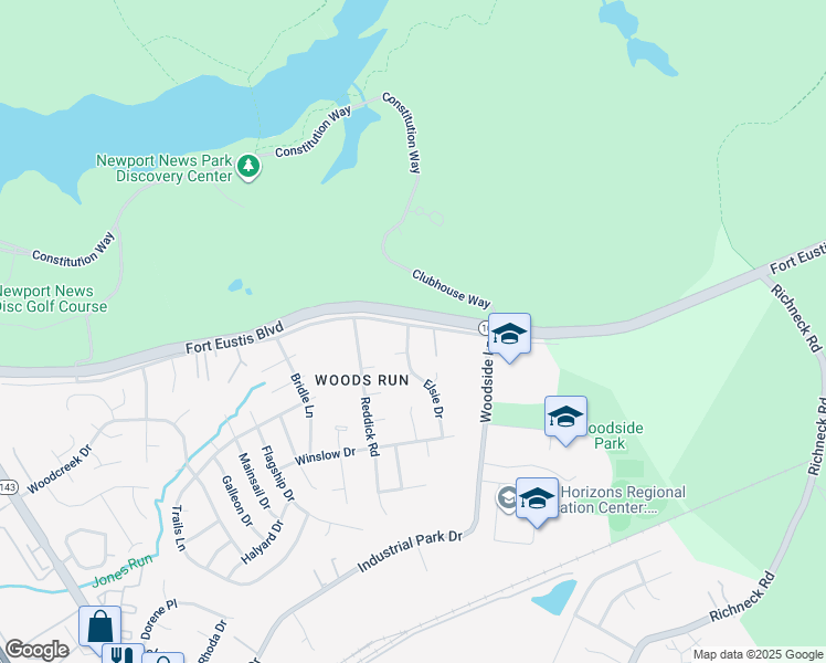 map of restaurants, bars, coffee shops, grocery stores, and more near 818 Old Fort Eustis Boulevard in Newport News