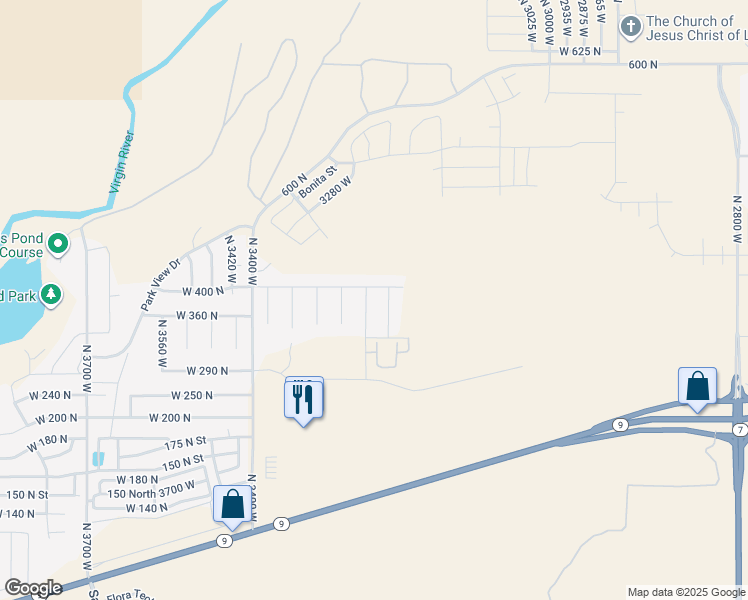 map of restaurants, bars, coffee shops, grocery stores, and more near 388 North 3220 West in Hurricane