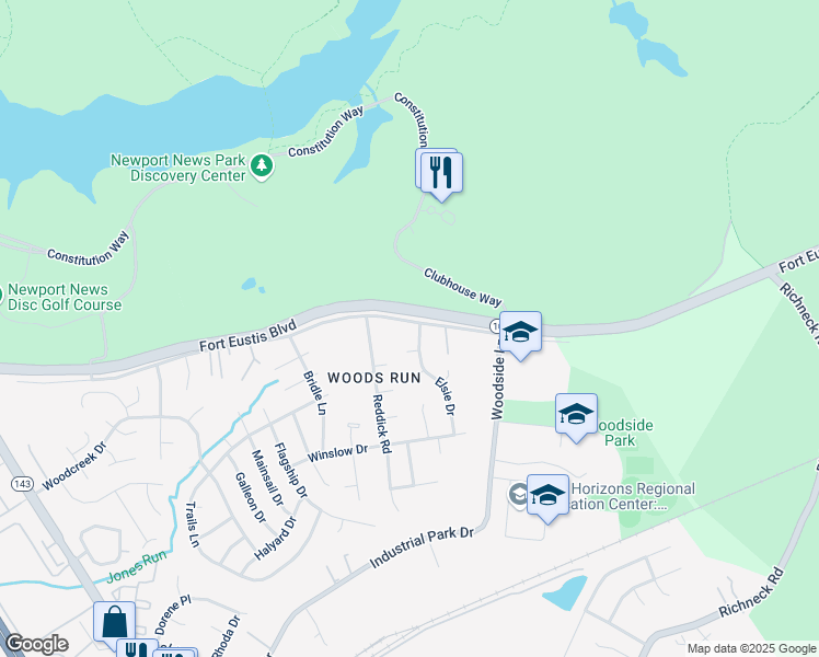 map of restaurants, bars, coffee shops, grocery stores, and more near 818 Old Fort Eustis Boulevard in Newport News