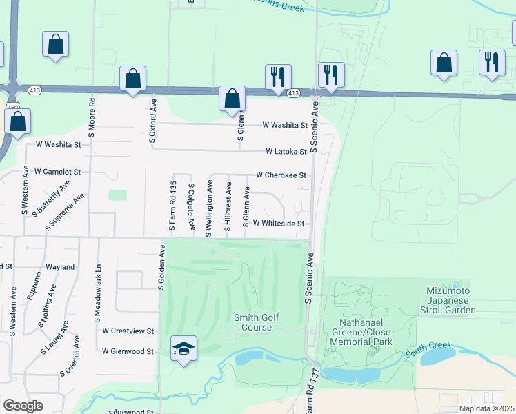 map of restaurants, bars, coffee shops, grocery stores, and more near 2818 West Vale Street in Springfield