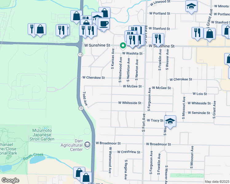 map of restaurants, bars, coffee shops, grocery stores, and more near 2055-2079 S Kansas Ave in Springfield
