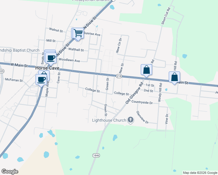 map of restaurants, bars, coffee shops, grocery stores, and more near 127-195 Hart Avenue in Horse Cave