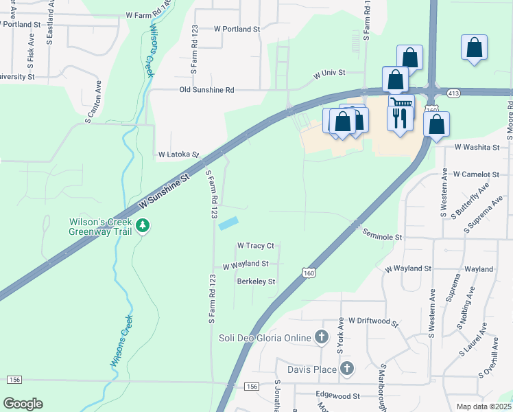 map of restaurants, bars, coffee shops, grocery stores, and more near 3992 West Sunshine Street in Springfield