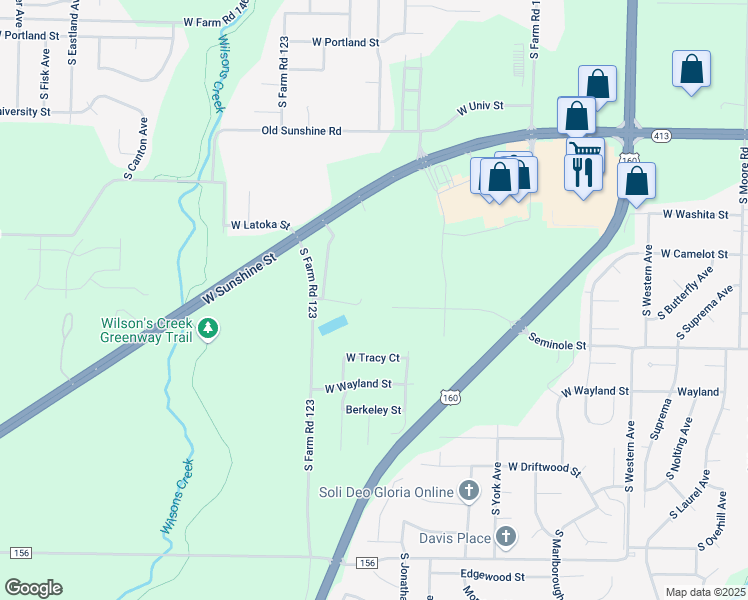 map of restaurants, bars, coffee shops, grocery stores, and more near 3992 West Sunshine Street in Springfield