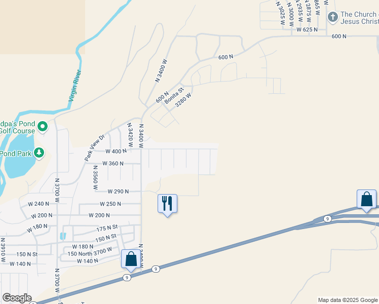 map of restaurants, bars, coffee shops, grocery stores, and more near 398 North 3260 West in Hurricane