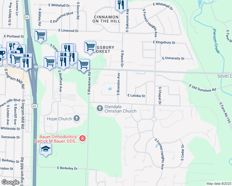 map of restaurants, bars, coffee shops, grocery stores, and more near 3971 E Latoka St in Springfield