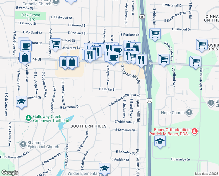 map of restaurants, bars, coffee shops, grocery stores, and more near 1961 South Saint Charles Avenue in Springfield