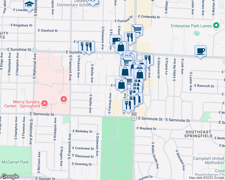 map of restaurants, bars, coffee shops, grocery stores, and more near 2016 S Fairway Ave in Springfield