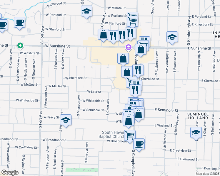 map of restaurants, bars, coffee shops, grocery stores, and more near 2043 South Sagamont Avenue in Springfield