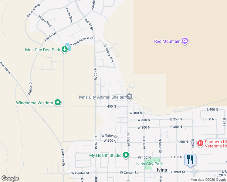 map of restaurants, bars, coffee shops, grocery stores, and more near 517 North 300 West in Ivins