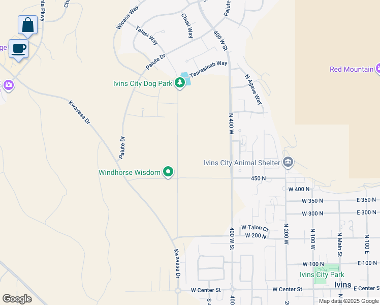 map of restaurants, bars, coffee shops, grocery stores, and more near 450 North in Ivins