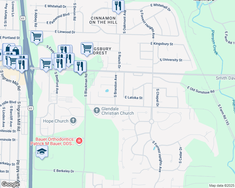 map of restaurants, bars, coffee shops, grocery stores, and more near 3971 E Latoka St in Springfield