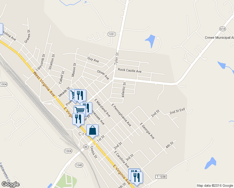 map of restaurants, bars, coffee shops, grocery stores, and more near 110 Plant Avenue in Crewe