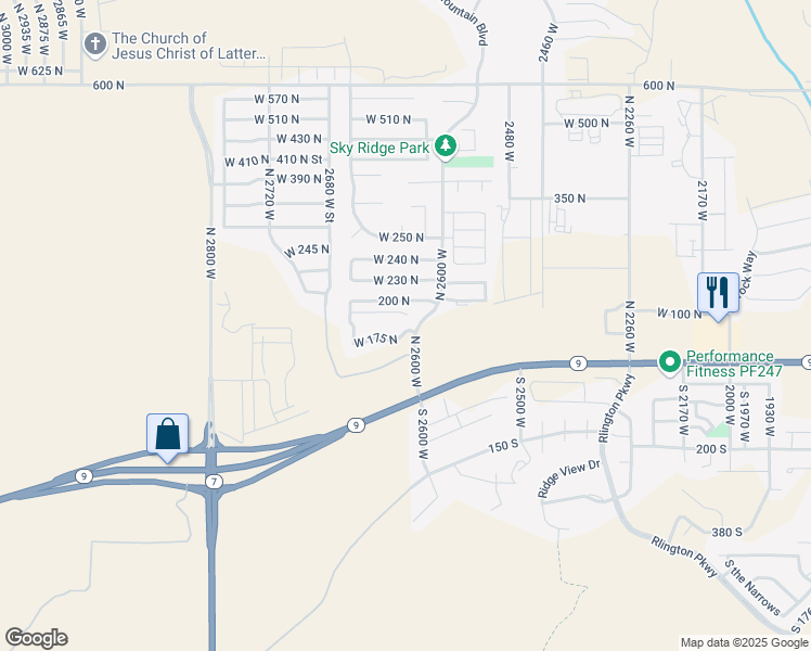 map of restaurants, bars, coffee shops, grocery stores, and more near 2608 West 175 North in Hurricane