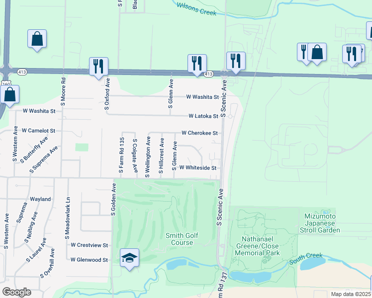 map of restaurants, bars, coffee shops, grocery stores, and more near 2826 West Vale Street in Springfield