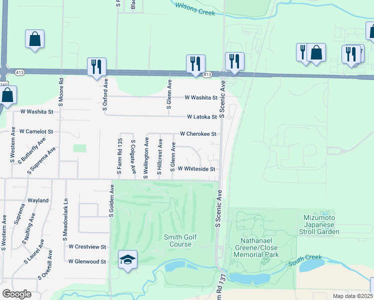 map of restaurants, bars, coffee shops, grocery stores, and more near 2818 West Vale Street in Springfield