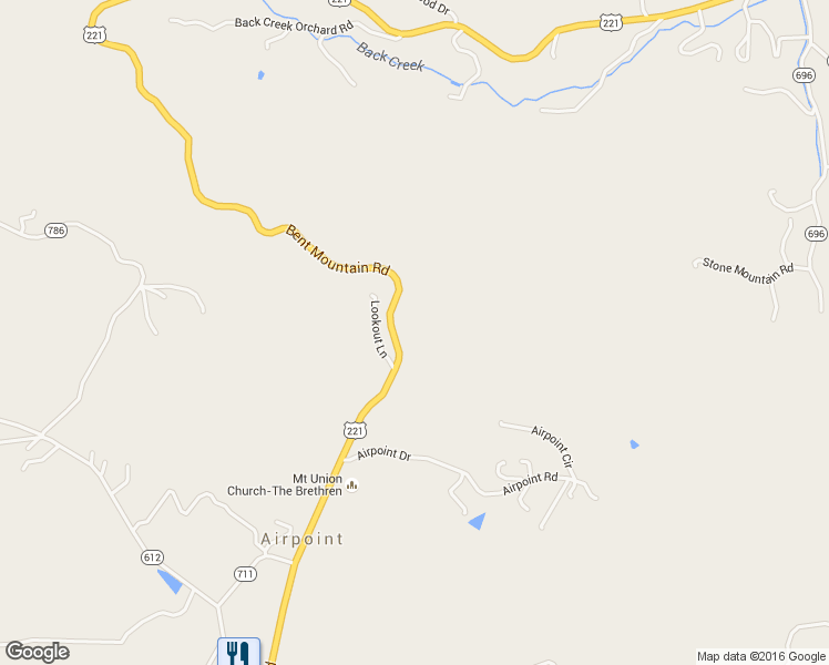 map of restaurants, bars, coffee shops, grocery stores, and more near 9212 Bent Mountain Road in Bent Mountain