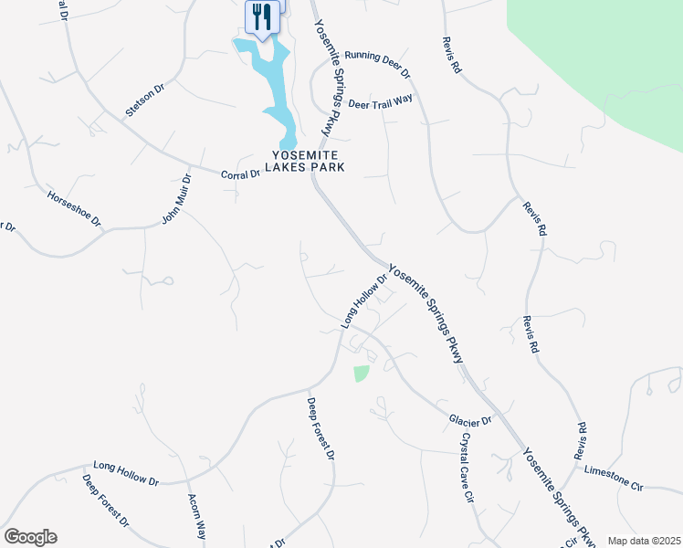 map of restaurants, bars, coffee shops, grocery stores, and more near 43038 Glacier Lane in Coarsegold