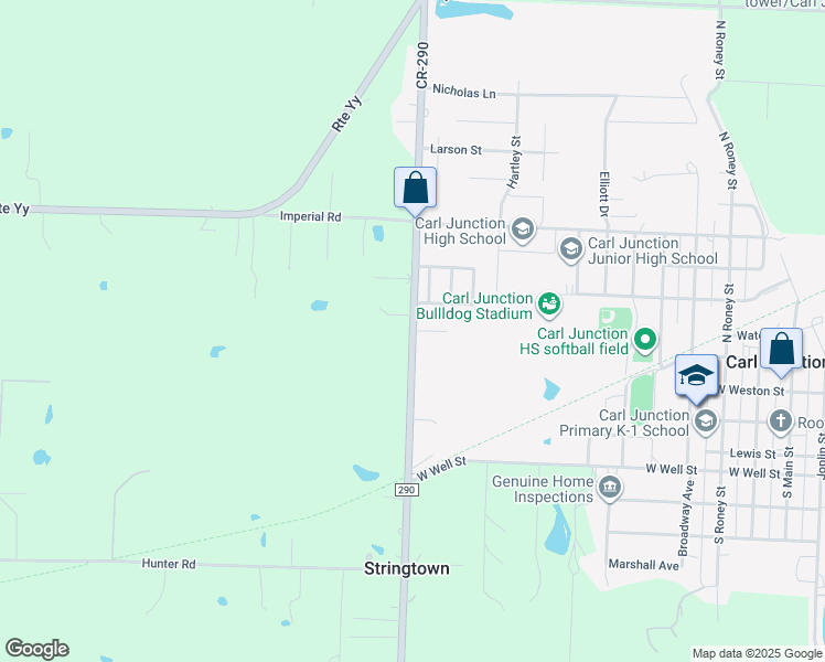 map of restaurants, bars, coffee shops, grocery stores, and more near County Road 290 in Jasper County