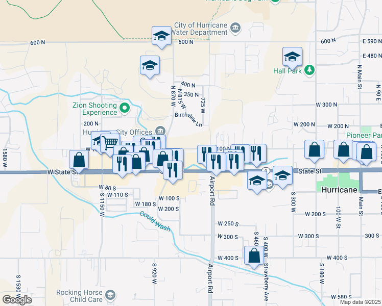 map of restaurants, bars, coffee shops, grocery stores, and more near 763 West 100 North in Hurricane