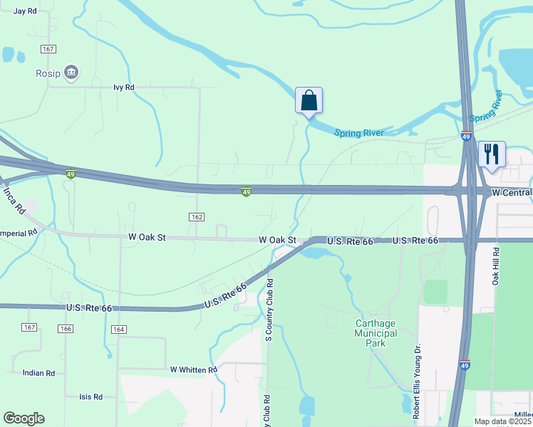 map of restaurants, bars, coffee shops, grocery stores, and more near Owe Ln in Carthage