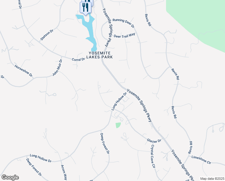 map of restaurants, bars, coffee shops, grocery stores, and more near 43038 Glacier Lane in Coarsegold