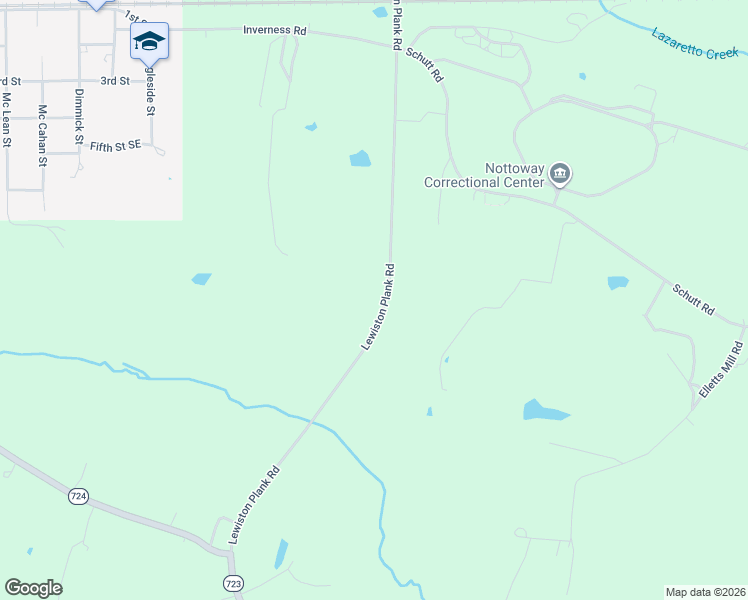 map of restaurants, bars, coffee shops, grocery stores, and more near 1030 Lewiston Plank Road in Burkeville