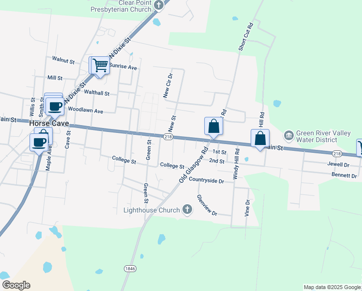 map of restaurants, bars, coffee shops, grocery stores, and more near 170 Fairview Avenue in Horse Cave