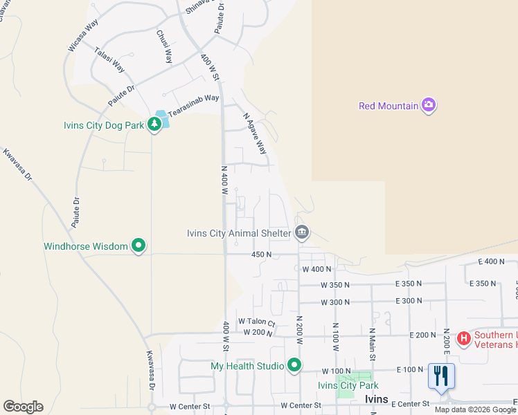 map of restaurants, bars, coffee shops, grocery stores, and more near 517 North 300 West in Ivins
