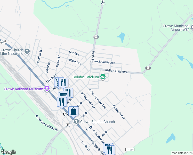 map of restaurants, bars, coffee shops, grocery stores, and more near 110 Plant Avenue in Crewe