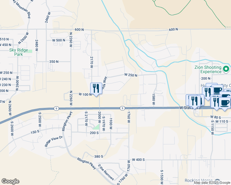 map of restaurants, bars, coffee shops, grocery stores, and more near 1881 West Andesite Drive in Hurricane