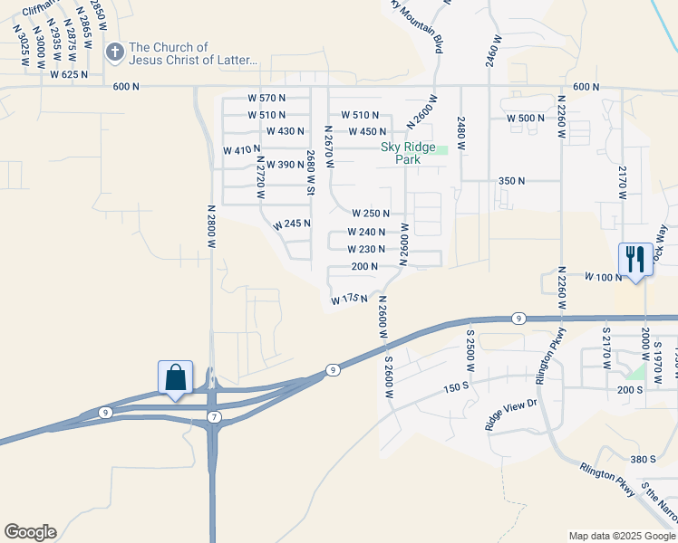 map of restaurants, bars, coffee shops, grocery stores, and more near 2647 West 200 North in Hurricane