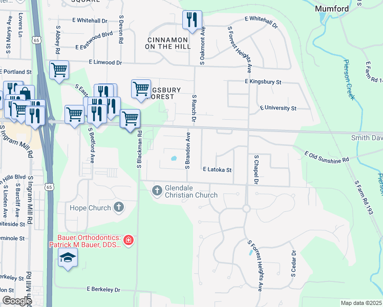 map of restaurants, bars, coffee shops, grocery stores, and more near 3971 E Latoka St in Springfield
