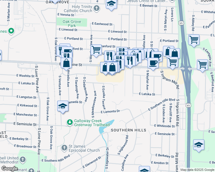 map of restaurants, bars, coffee shops, grocery stores, and more near 2905 East Eastmoor Street in Springfield