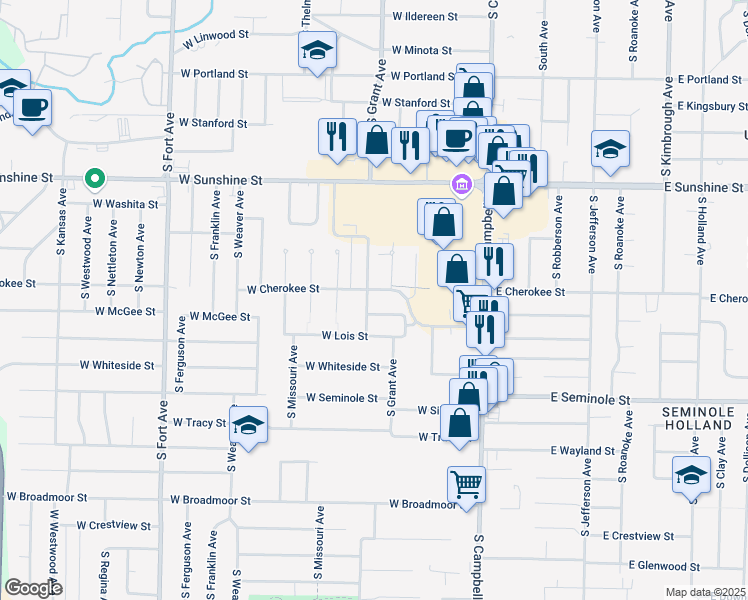 map of restaurants, bars, coffee shops, grocery stores, and more near 1946 South Grant Avenue in Springfield