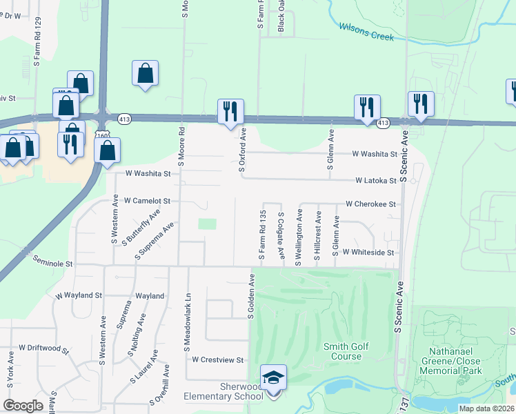 map of restaurants, bars, coffee shops, grocery stores, and more near 2011 South Golden Avenue in Springfield