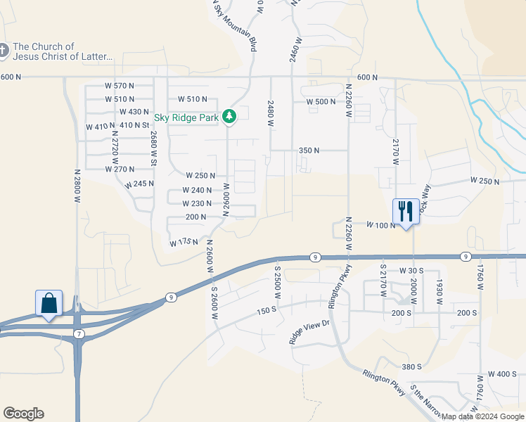 map of restaurants, bars, coffee shops, grocery stores, and more near 2542 West 225 North in Hurricane