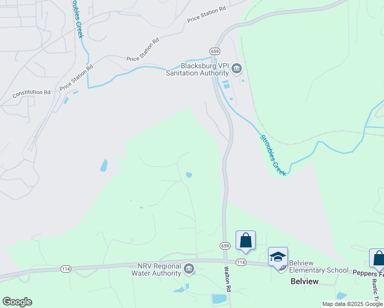 map of restaurants, bars, coffee shops, grocery stores, and more near 468 Waterworks Road in Radford