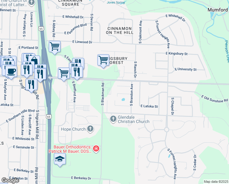 map of restaurants, bars, coffee shops, grocery stores, and more near 3906 East Washita Street in Springfield