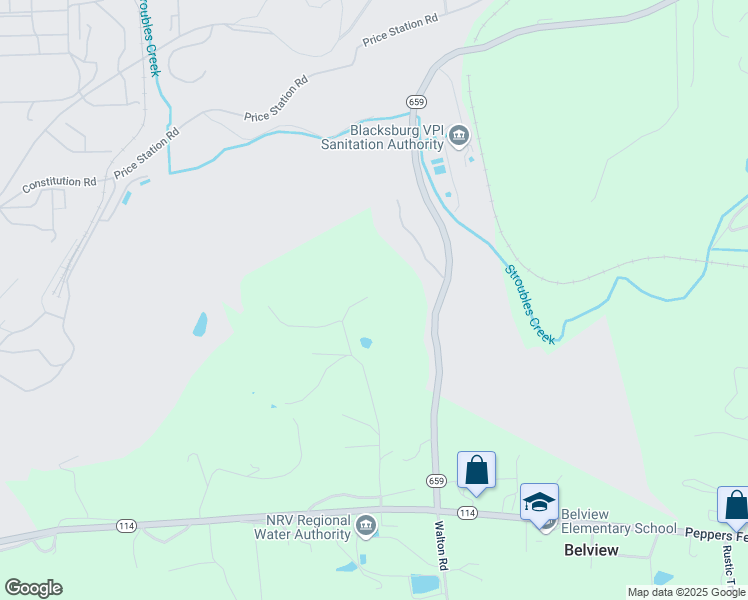map of restaurants, bars, coffee shops, grocery stores, and more near 468 Waterworks Road in Radford